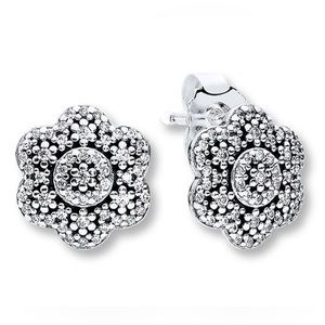 Rare Pandora Crystalized Floral Stud Earrings